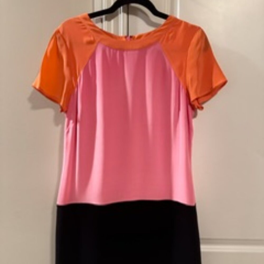 🍊 Banana Republic Colorblock Shift Dress – Pink, Orange & Black – Size (8)